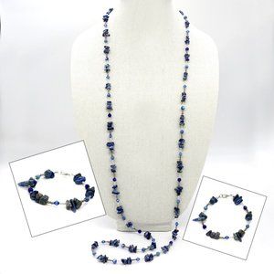 Necklace set with Lapis Lazuli chips and Lapis beads. Xtra long.